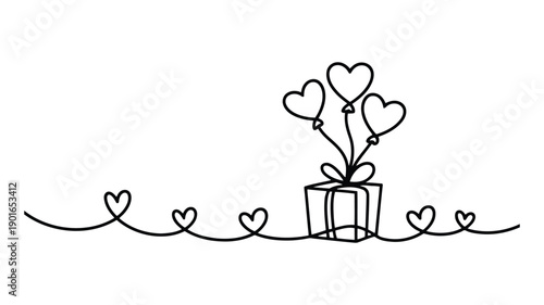 Black Line Gift Box with Hearts and Intertwined Ribbon Decoration