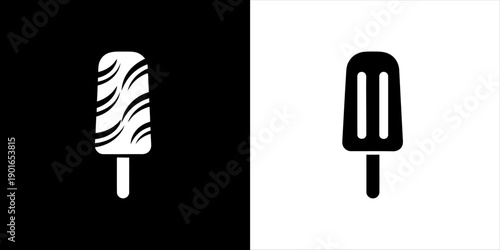 Black and white popsicle icons on a split background