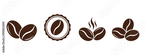 Diverse set of graphic coffee bean symbols featuring design elements for beverage and cafe themes