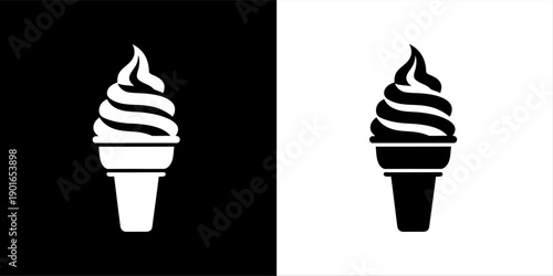 Vector Icon of Soft Serve Ice Cream Cone in Black and White for Graphic Design