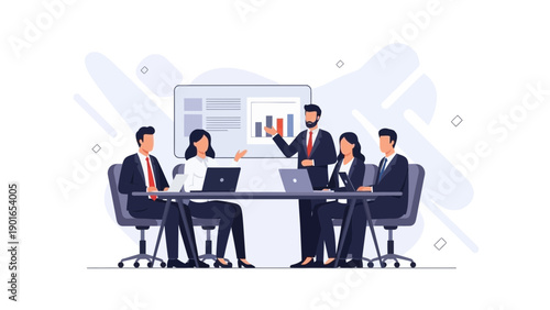 Business meeting with presentation, team brainstorming, strategy discussion, office collaboration