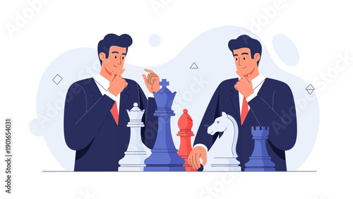 Two businessmen playing chess, strategic thinking and business competition concept