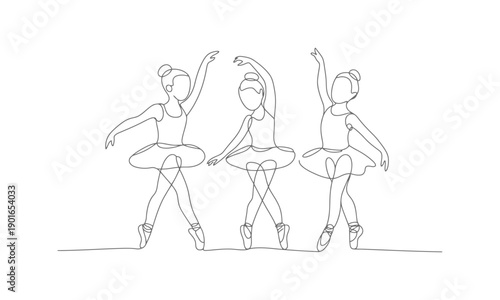 Three Ballet Dancers in Sequential Practice Positions Line ballerina dance positions line black and white