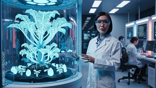 Wallpaper Mural Scientist examines glowing plant in futuristic laboratory. Torontodigital.ca