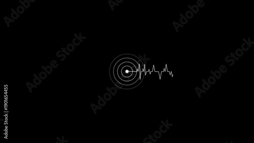 round expanding wave with moving up-down line animation for seismic or vibration monitoring ui.