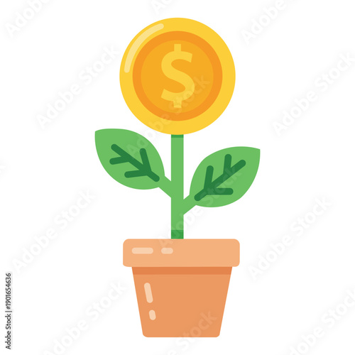 Golden Growth: An illustrative representation of financial prosperity and investment, a single golden coin blossoming like a flower, symbolizing the growth and return on investment.