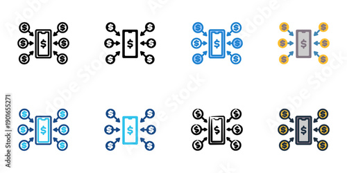 Crowdfunding App icons set multiple style collection. Editable stroke 
