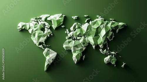 Abstract Geometric World Map in Green Tones for Creative Designs