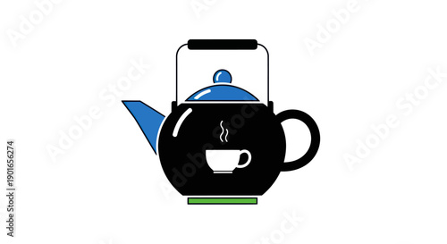 Black kettle icon with blue and white accents