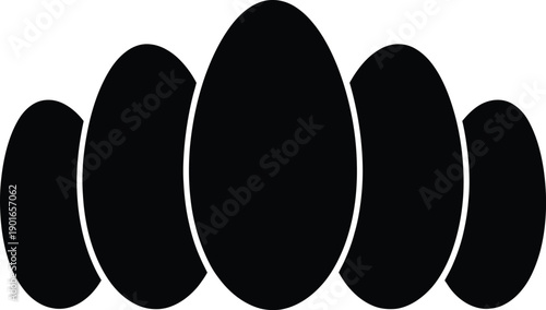 Five black ovals of different sizes arranged horizontally