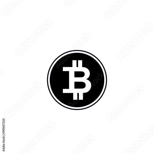 Black circular Bitcoin vector icon with bold white ₿ symbol and vertical lines representing cryptocurrency blockchain finance digital currency design