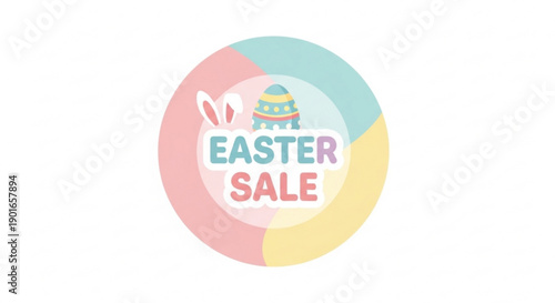 Easter sale sign with bunny and egg on colorful background