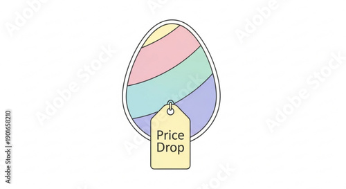 Colorful easter egg with price drop tag on white background