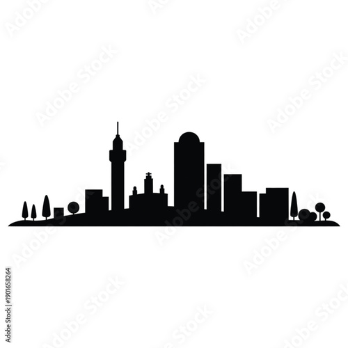 Silhouette vector of a cityscape with skyscrapers and buildings against a simple background