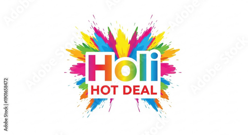 Vibrant holi festival hot deal logo with colorful paint splashes