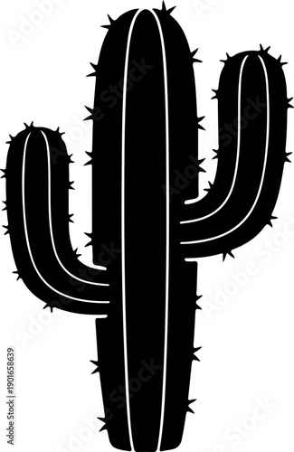 Silhouette of a cactus plant with thorns in a graphic illustration style