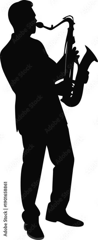 Naklejka premium Silhouette Of A Man Playing A Saxophone