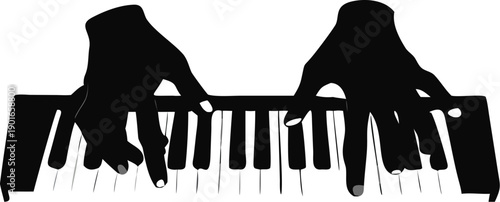 Silhouette Of A Pianist Hands On Keys