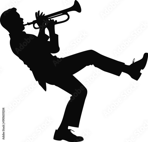 Silhouette Of A Trumpet Player Leaning Back