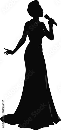 Silhouette Of A Jazz Singer With A Long Gown