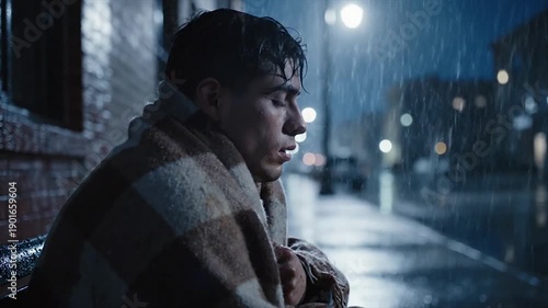 Wallpaper Mural Young couple embracing in the rain at night on a city street. Torontodigital.ca