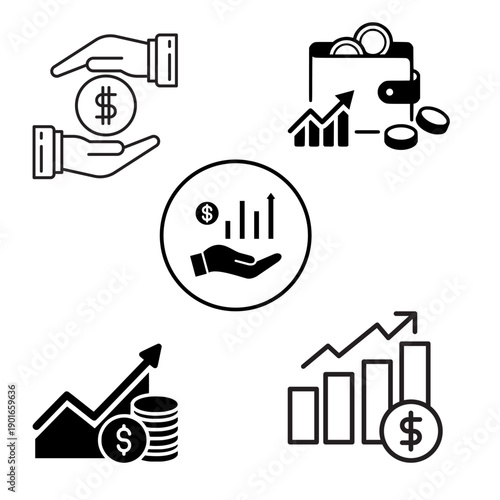Financial growth and investment line icons set isolated on white background