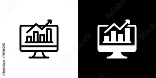 Growth Graph icon concept with flat Black White Background. Vector illustration.