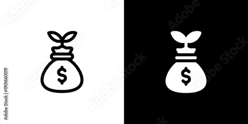 Money Growth icon concept with flat Black White Background. Vector illustration.