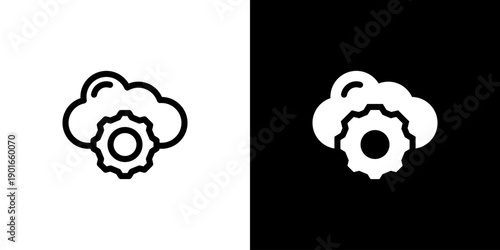 Cloud Settings icon concept with flat Black White Background. Vector illustration.
