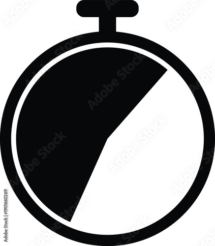 Black and white stopwatch with half the circle filled indicating time elapsed or remaining