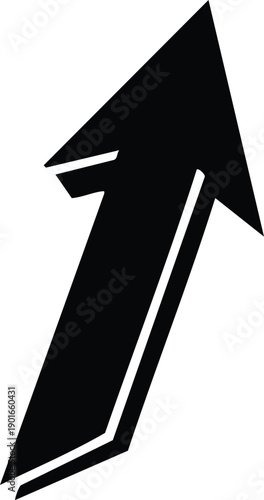 Black arrow with a subtle outline effect pointing diagonally upwards Keywords: arrow, direction