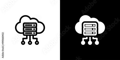 Cloud Server icon concept with flat Black White Background. Vector illustration.