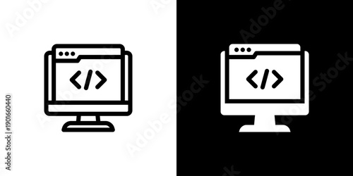 Web Development icon concept with flat Black White Background. Vector illustration.