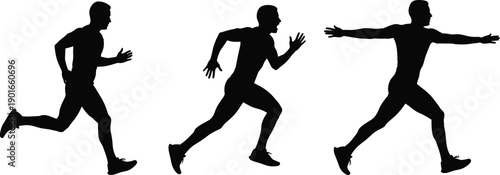 Running man silhouette sequence showing athletic sprinting and motion progression for sports training illustration fitness design movement study and dynamic action graphics