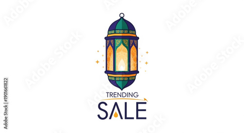 Colorful lantern with trending sale text on white background