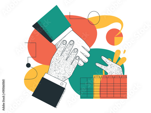A business handshake with a colorful abstract background representing partnership and collaboration