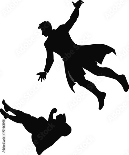 Silhouette Of A Hero Catching A Falling Person