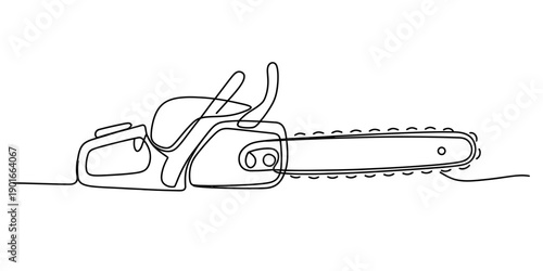 Continuous line drawing of a gasoline powered chainsaw for wood cutting and forestry work Vector, illustration