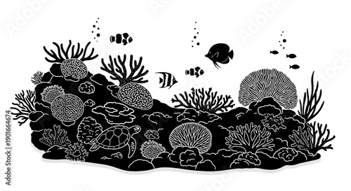 Coral Reef with Fish and Seaweed.