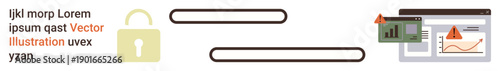 Cybersecurity, user authentication, online data protection, digital analytics, secure login interface, data breach risk awareness. Lock icon, text fields, and analytics dashboard warnings