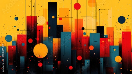 Wallpaper Mural Vibrant Abstract Cityscape with Geometric Shapes. Torontodigital.ca