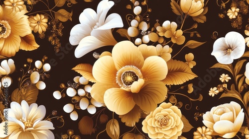 Wallpaper Mural Vibrant Yellow and White Floral Pattern. Torontodigital.ca