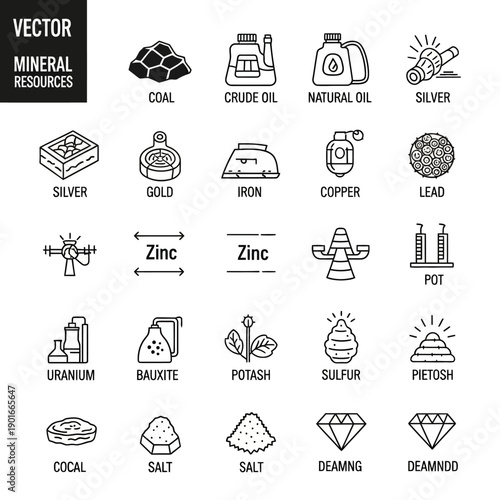 Mineral resources icons and symbols.