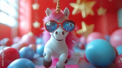 Wallpaper Mural Unicorn Toy Wearing Sunglasses at Birthday Party. Torontodigital.ca