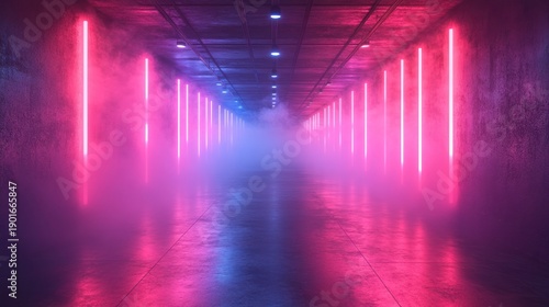 Wallpaper Mural Futuristic Neon Lit Corridor with Fog. Torontodigital.ca