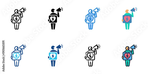 Charity Campaign icons set multiple style collection. Editable stroke 
