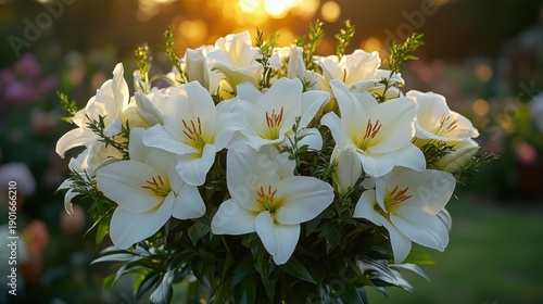 Wallpaper Mural White Lilies in Garden at Sunset. Torontodigital.ca