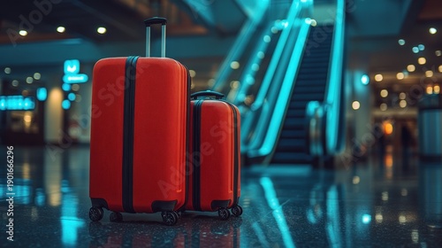 Wallpaper Mural Red Suitcases in Airport Terminal Building. Torontodigital.ca