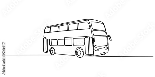 Continuous line drawing of a double decker bus for public city transportation isolated on white background, Vector, illustration