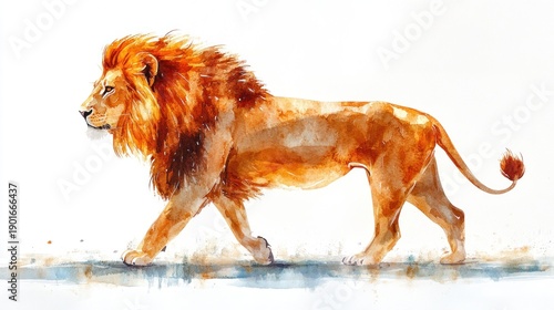 Wallpaper Mural Watercolor Painting of Lion Walking Alone. Torontodigital.ca